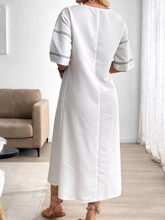 Striped V-Neck Maxi Dress--Splashis-Trendsi