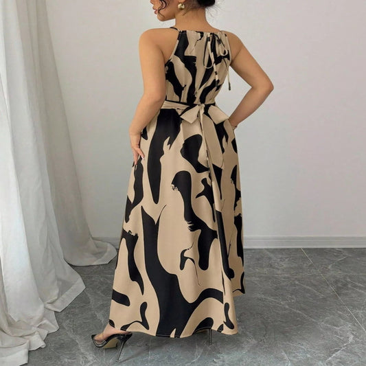 Abstract Print Halter Neck Maxi Dress--Splashis-Trendsi