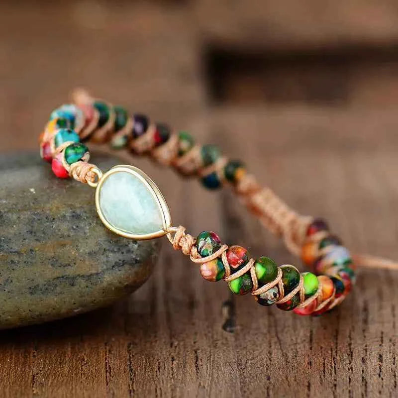 Handmade Beaded Bracelet in Teardrop Shape-Bracelets-Splashis-Color:Gum Leaf-Size:One Size-Splashis