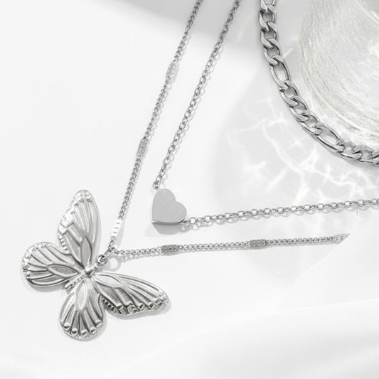 Trendy Three-Tier Butterfly Heart Stacking Necklace - Splashis