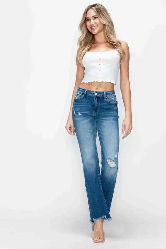Full Size Raw Hem Distressed Mid Rise Straight Jeans Secondary image