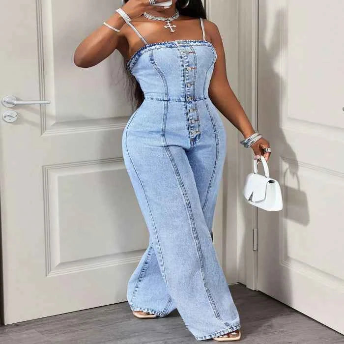 Wide-leg denim jumpsuit — primary view Huvudsaklig produktbild