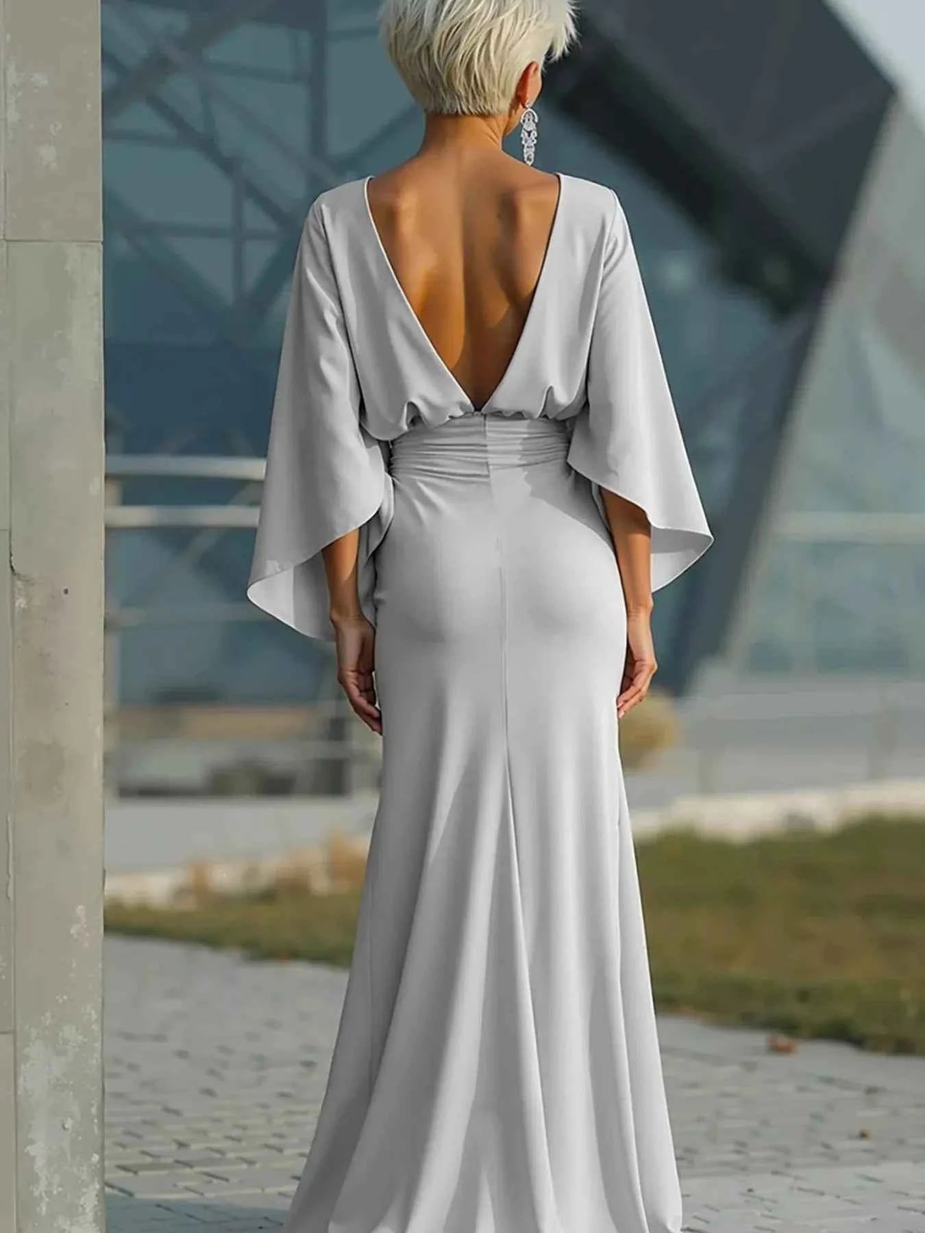 Batwing Sleeve Ruched Maxi Dress Secondary image