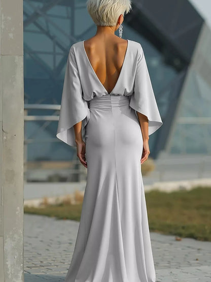 Batwing Sleeve Ruched Maxi Dress-Maxi Dress.-Splashis-Splashis