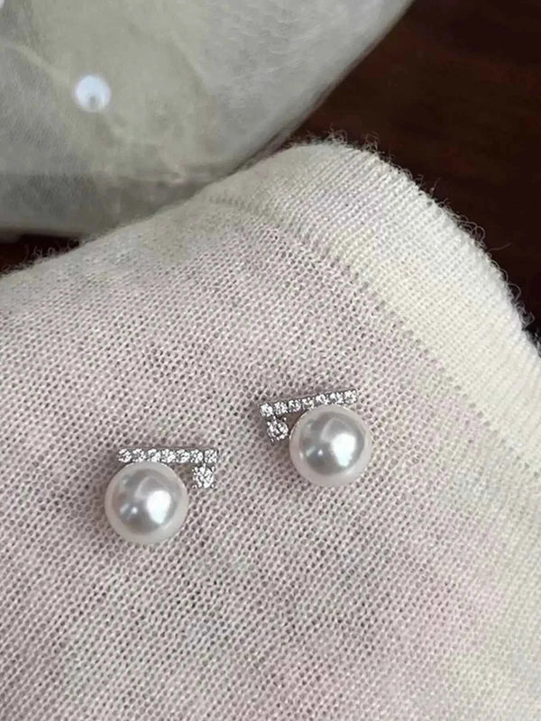 Pearl and zircon stud earrings in 925 silver — additional view 6