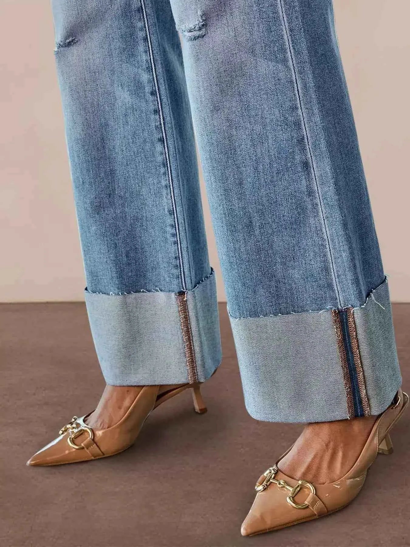 High-Waisted Distressed Flare Jeans Secondary image