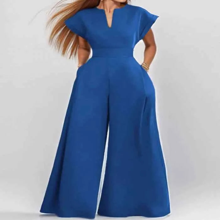 Plus size notched neck jumpsuit — primary view Main image