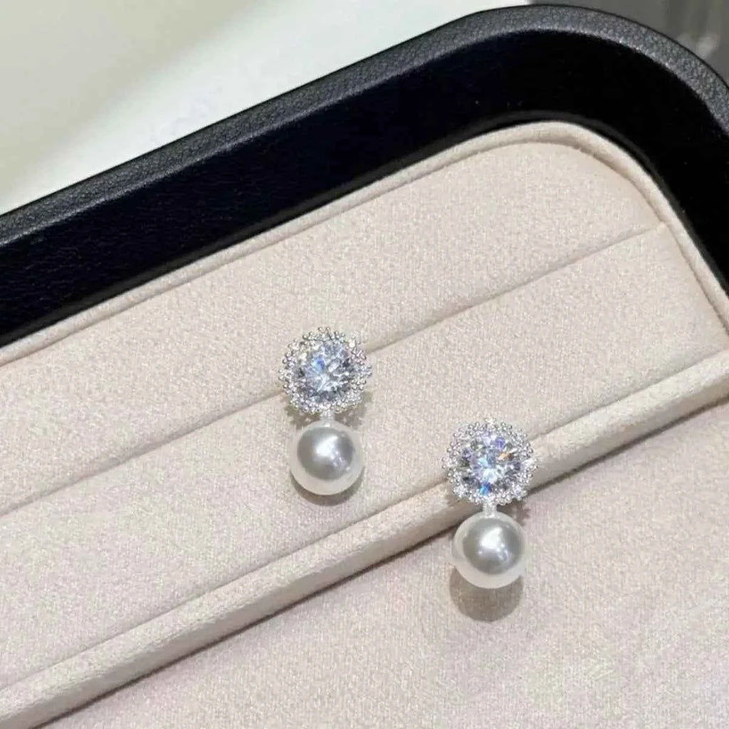 Zircon pearl drop earrings in 925 silver — additional view 2