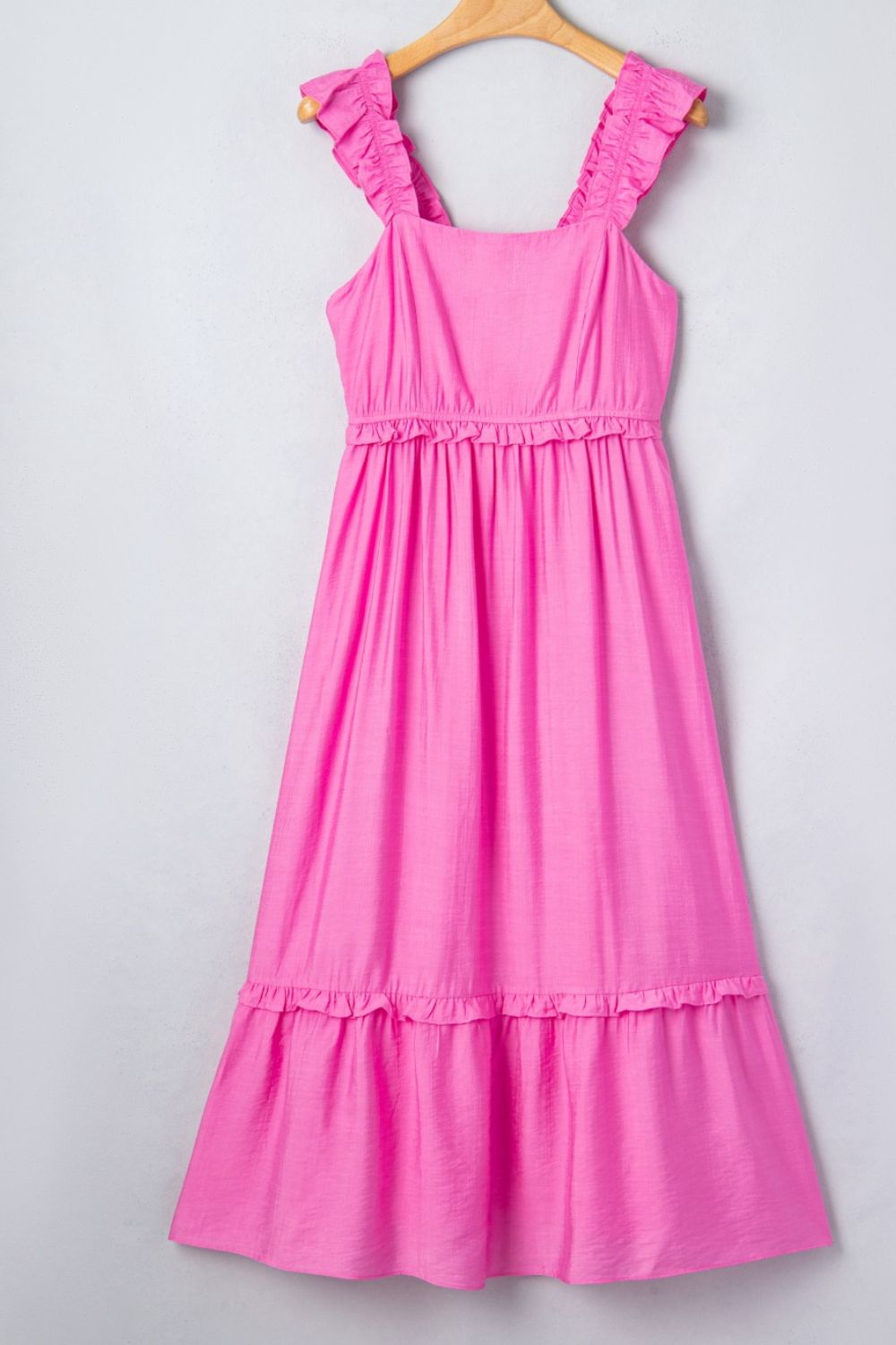 Solid Color Ruffle Trim High Waist Sleeveless Maxi Dress-Maxi Dress.-Splashis-Splashis