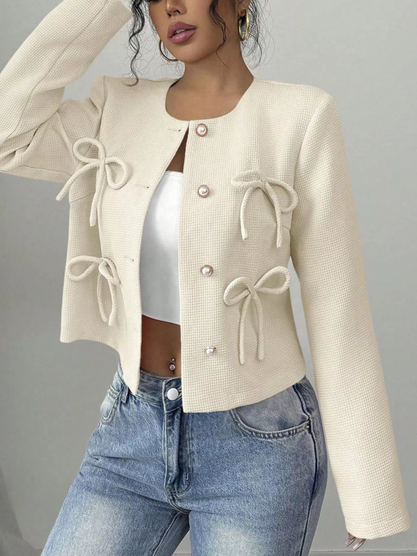 Bow Detail Cropped Outerwear Secondary image