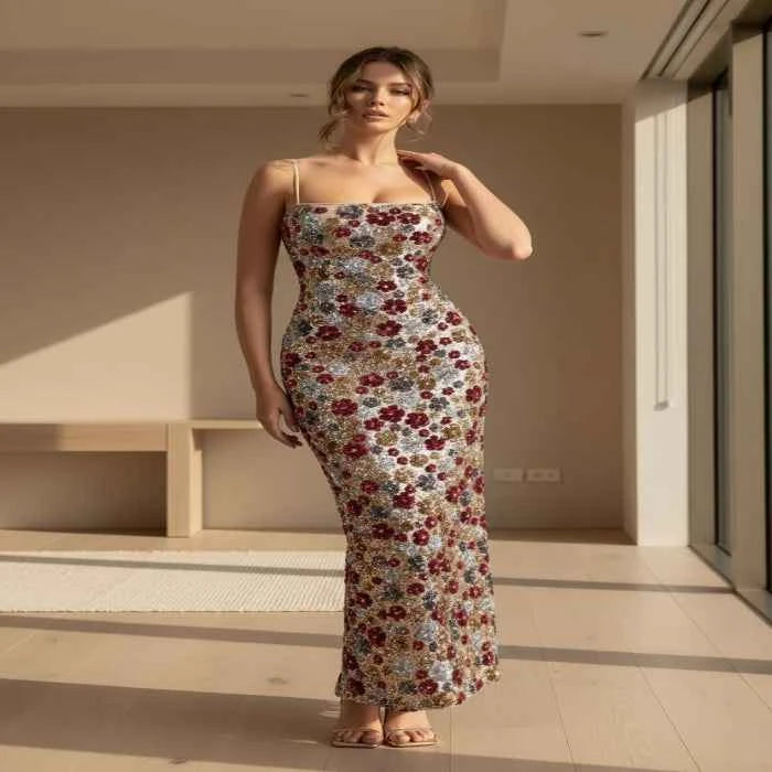 Floral sequin maxi dress — primary view Main image