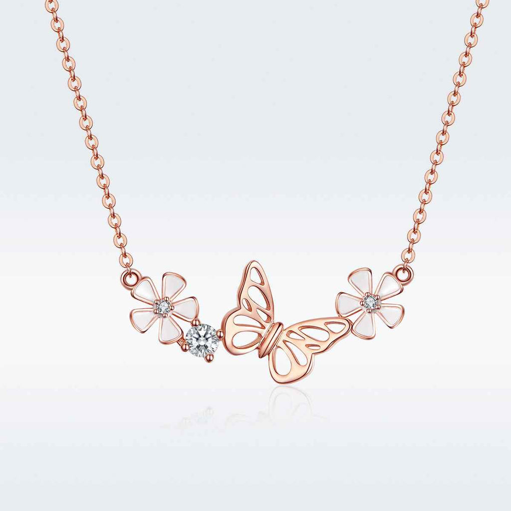 Butterfly and flower pendant necklace in 925 silver — primary view