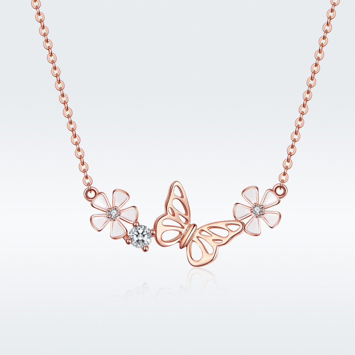 925 Silver Butterfly Flower Pendant Necklace - Splashis