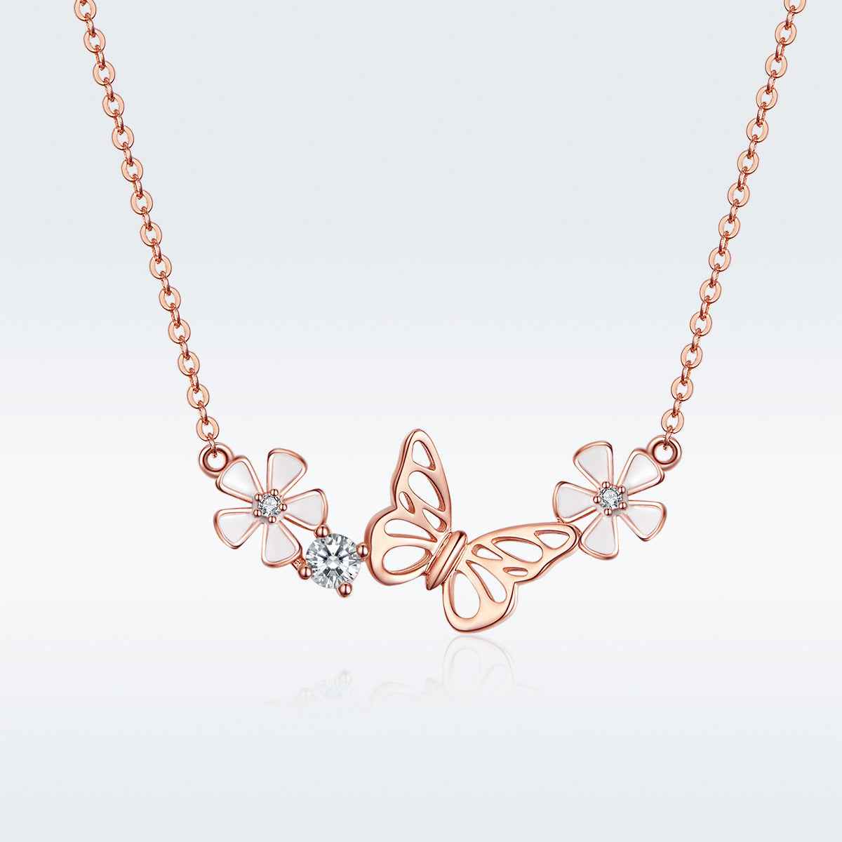 Butterfly and flower pendant necklace in 925 silver — primary view