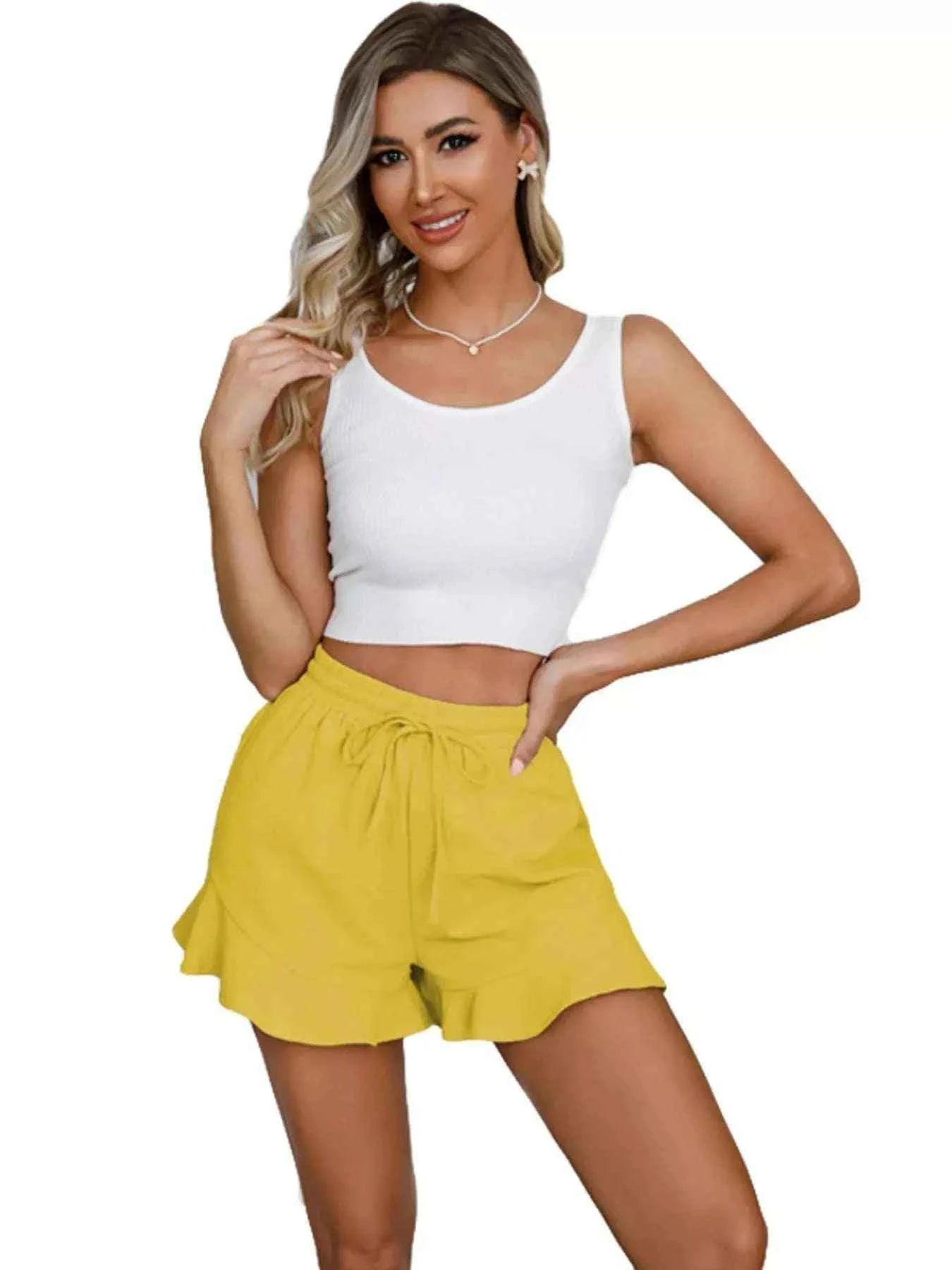 Ruffle Hem Drawstring Shorts - Splashis