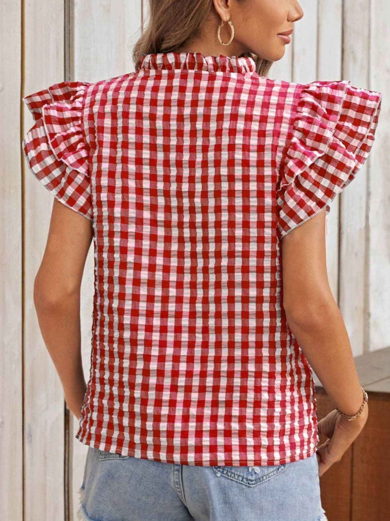 Gingham ruffle blouse — additional view 2