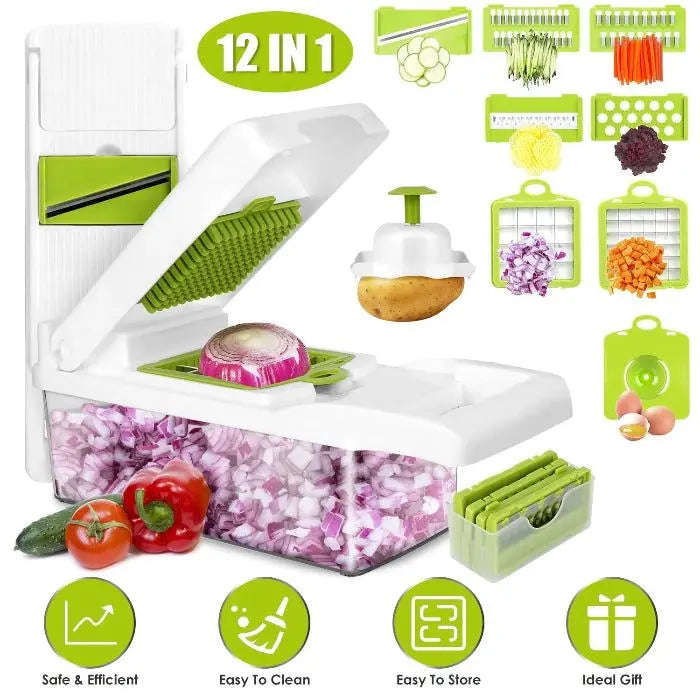 12-In-1 Vegetable Chopper & Slicer Splashis 12-in-1 Vegetable Slicer 12-in-1-chopper adaptive-kitchen-tools adulting-essentials affordable-kitchen all-in-one-chopper apartment-kitchen arthritis-friendly batch-cooking beginner-chef