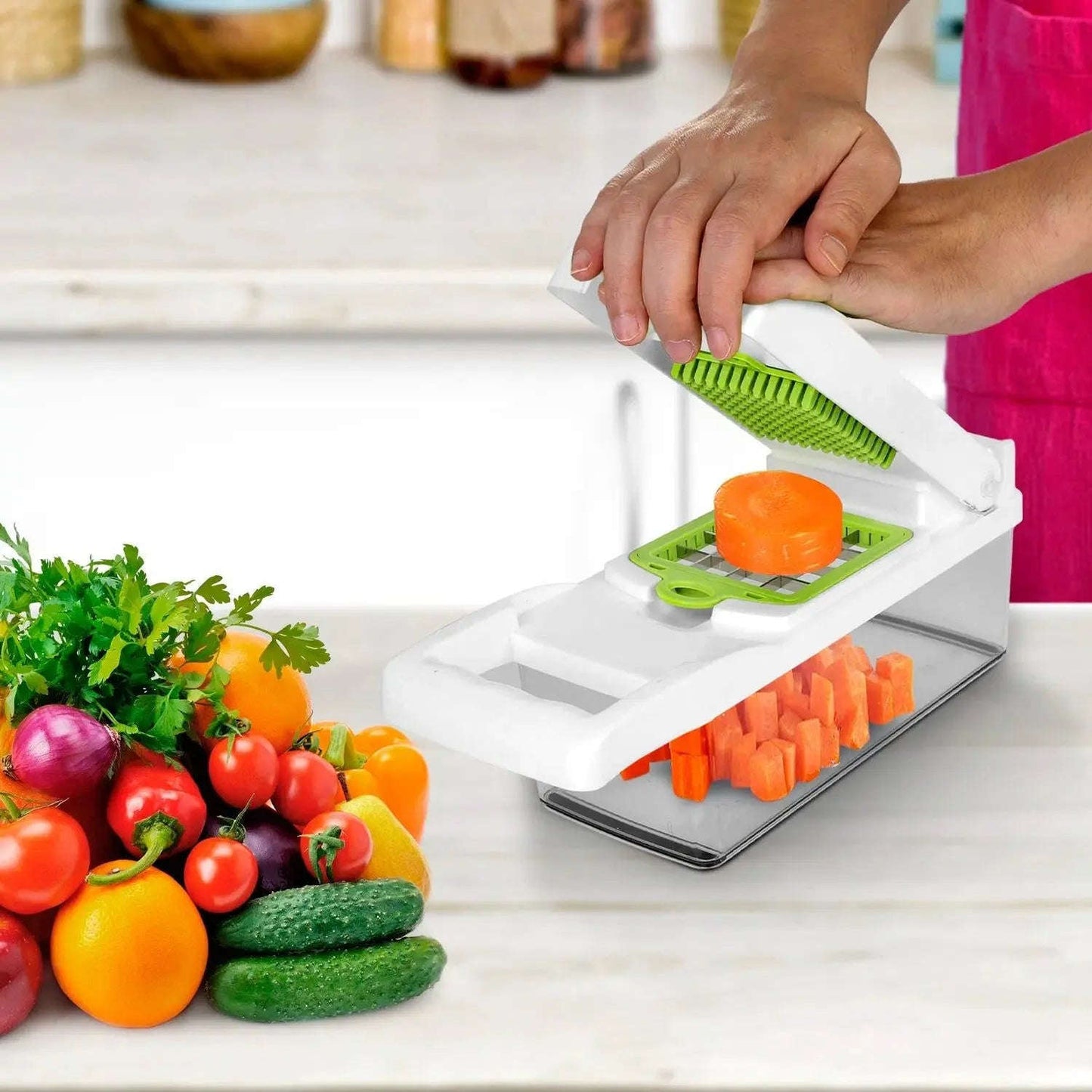 12-In-1 Vegetable Chopper & Slicer Splashis 12-in-1 Vegetable Slicer 12-in-1-chopper adaptive-kitchen-tools adulting-essentials affordable-kitchen all-in-one-chopper apartment-kitchen arthritis-friendly batch-cooking beginner-chef