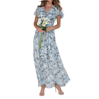Floral Print Off-Shoulder Chiffon Maxi Dress - Splashis
