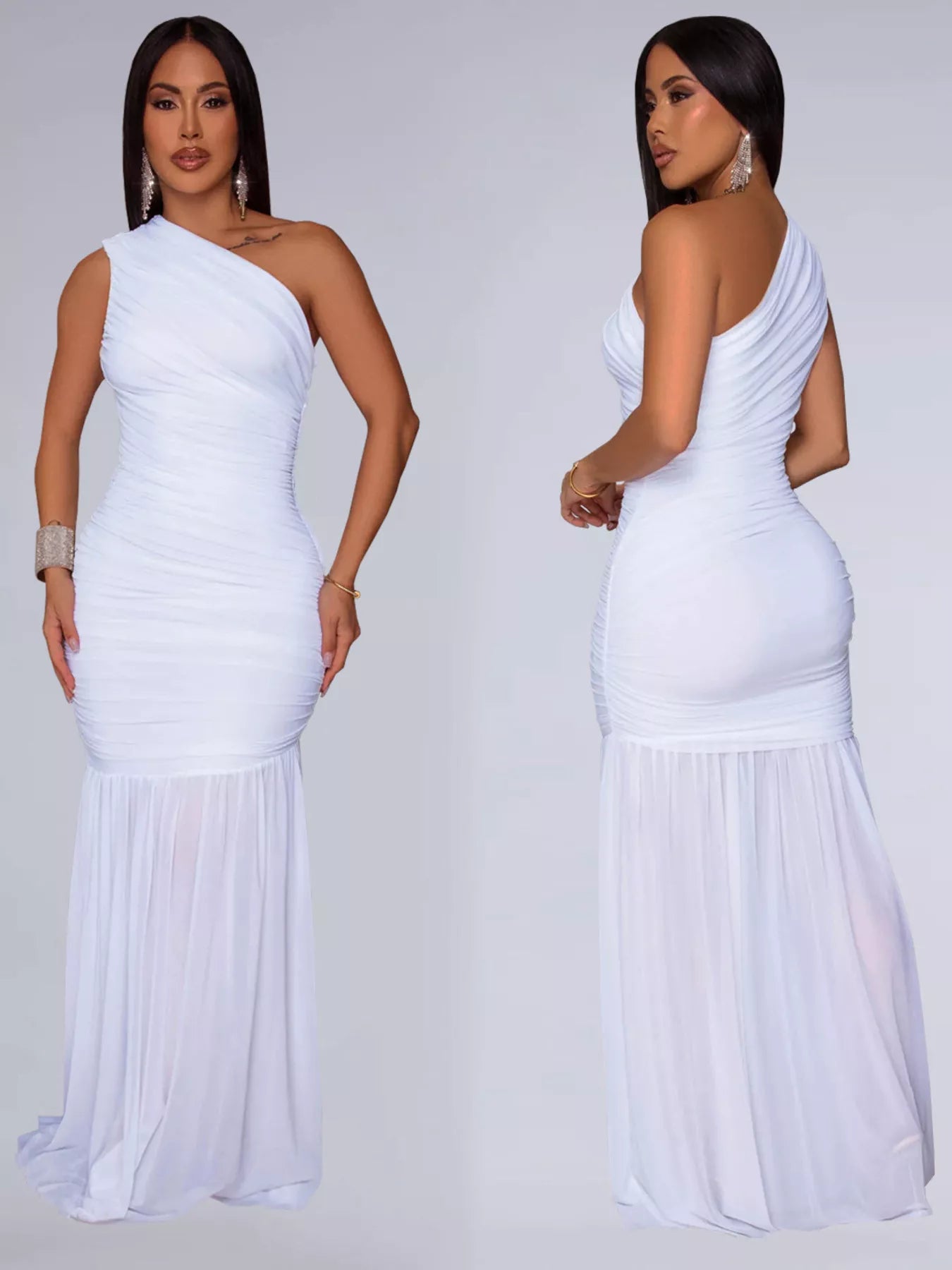 One-Shoulder Ruched Bodycon Maxi Dress-Maxi Dress.-Splashis-Splashis