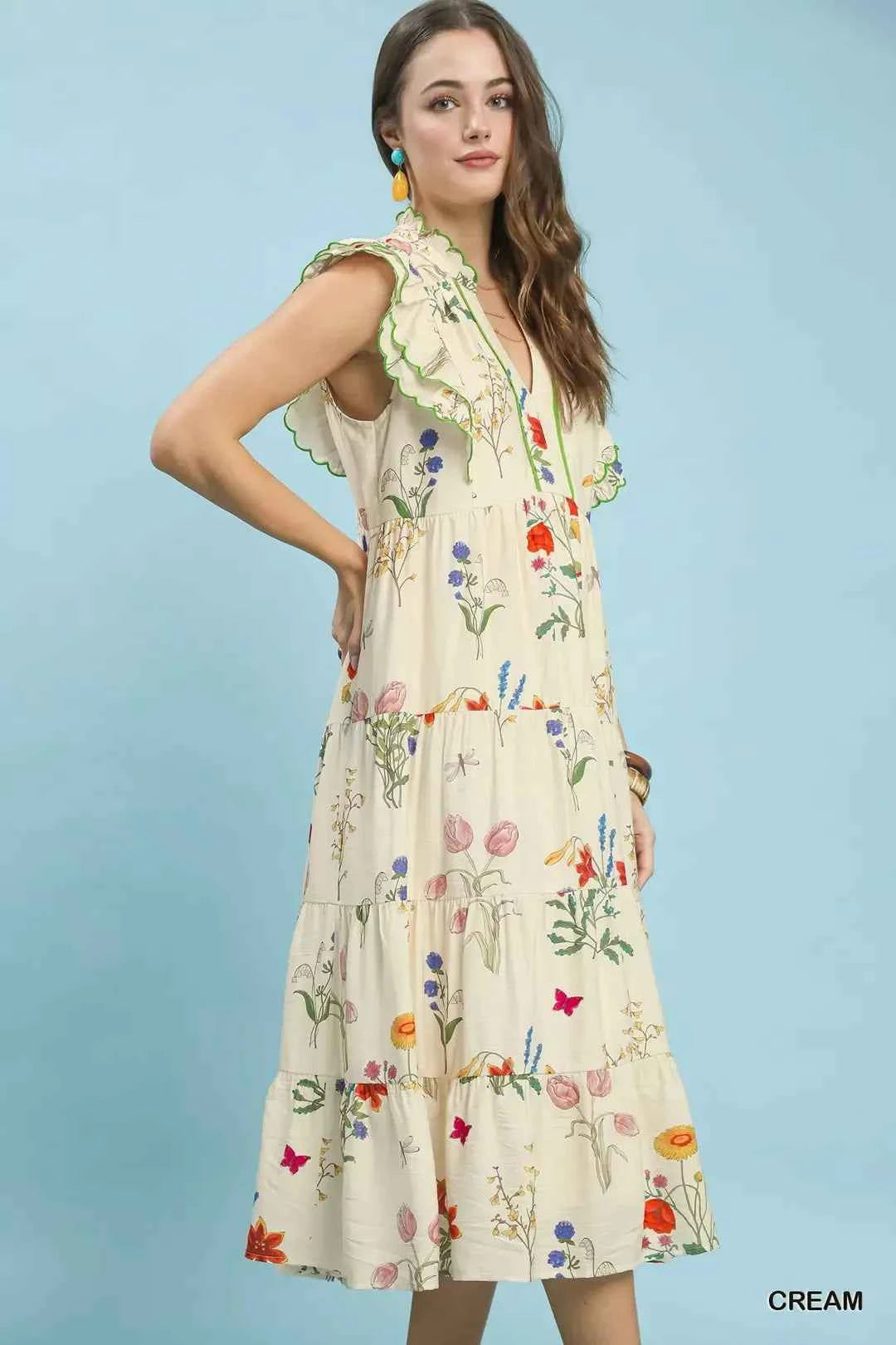 Floral Ruffle Tiered Midi Dress with Scalloped Detail Secondary image