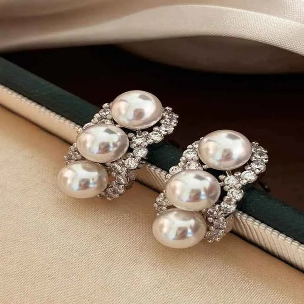 Zircon triple pearl drop earrings in 925 silver — additional view 2