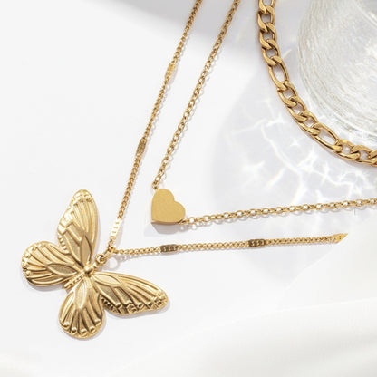 Trendy Three-Tier Butterfly Heart Stacking Necklace - Splashis