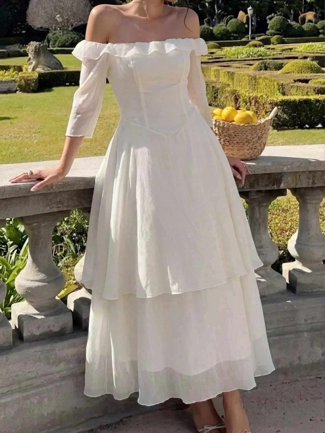 Off-Shoulder Layered Midi Dress Secondary image