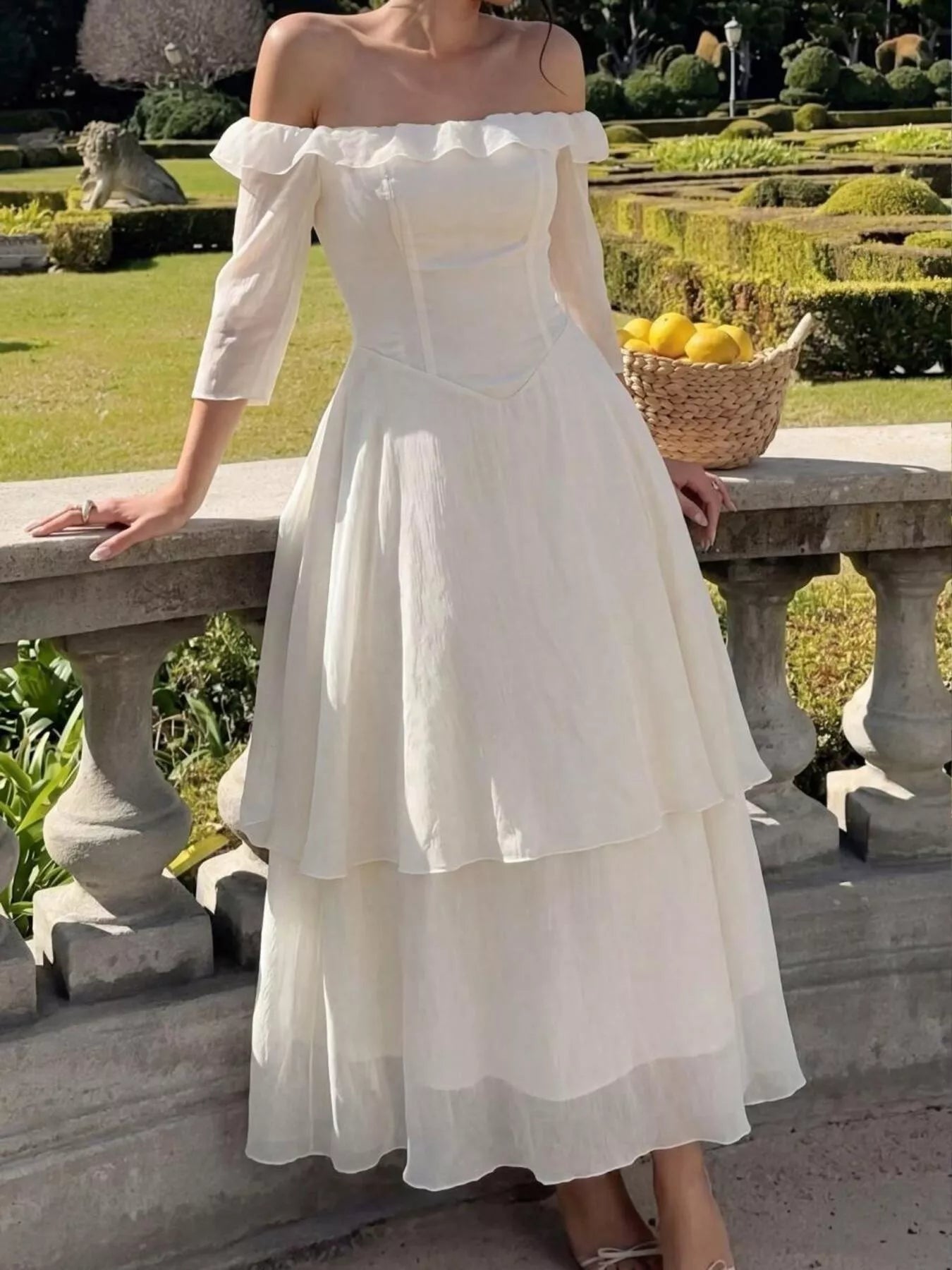 Off-Shoulder Layered Midi Dress-Casual Dresses-Splashis-Splashis