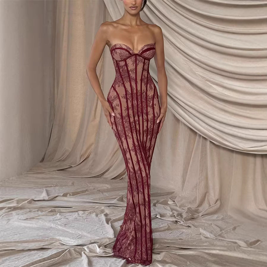 Trendy Off-Shoulder Lace Dress - Splashis