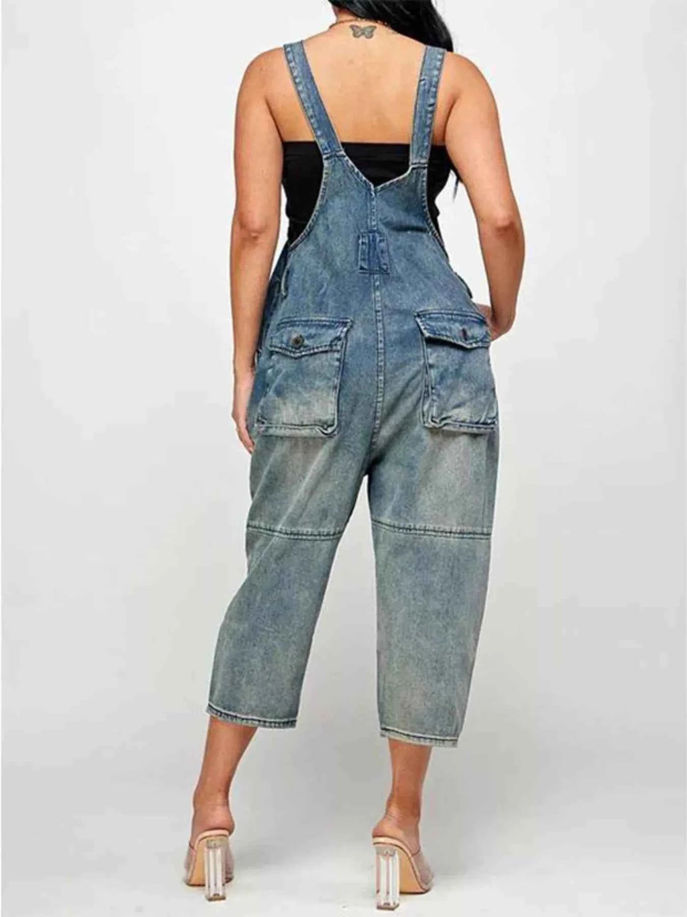 Stylish Plus Size Denim Overalls with Pockets サブ画像