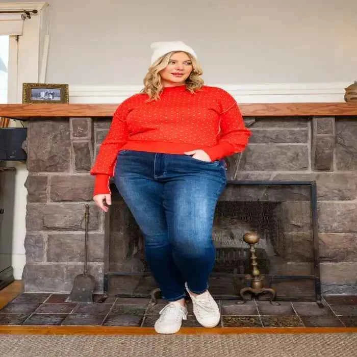 Plus size washed thermal skinny jeans — primary view Main image
