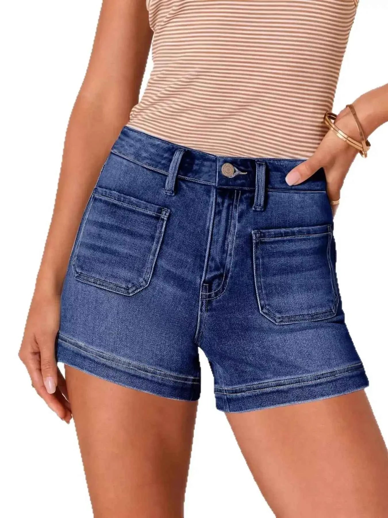 Essential High-Waisted Denim Shorts Immagine secondaria del prodotto