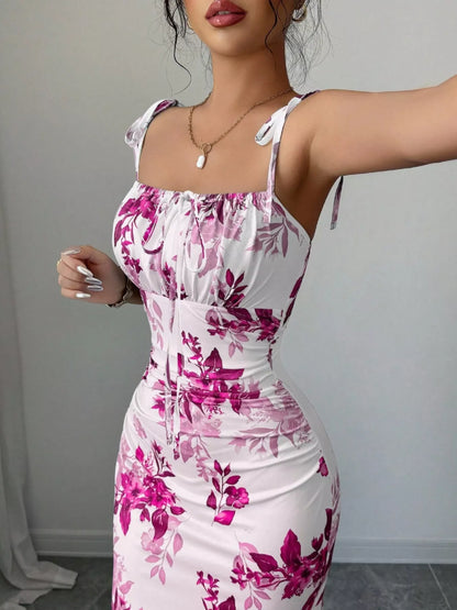 Printed Tie Strap Slit Maxi Dress-Maxi Dress.-Splashis-Splashis