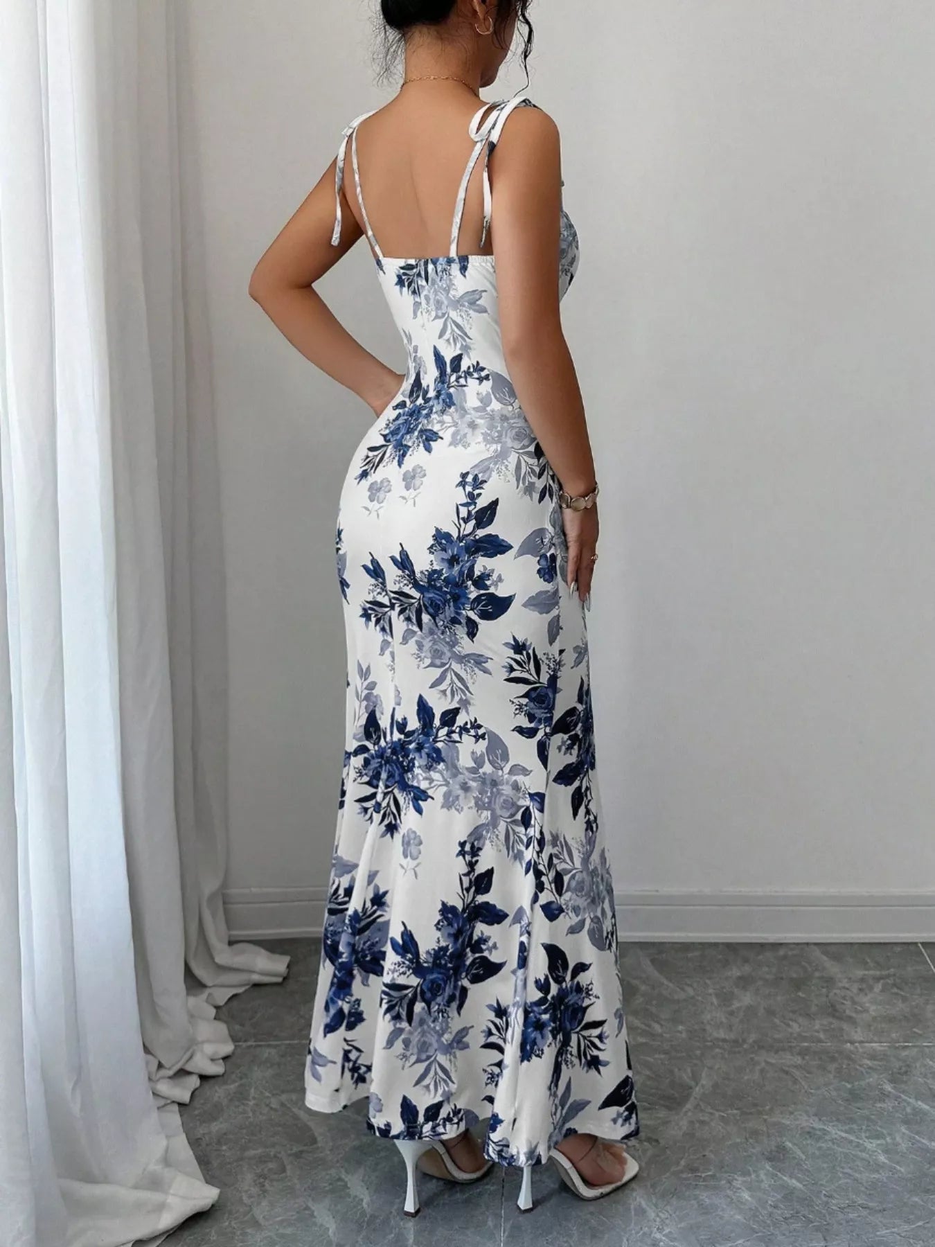 Printed Tie Strap Slit Maxi Dress-Maxi Dress.-Splashis-Splashis