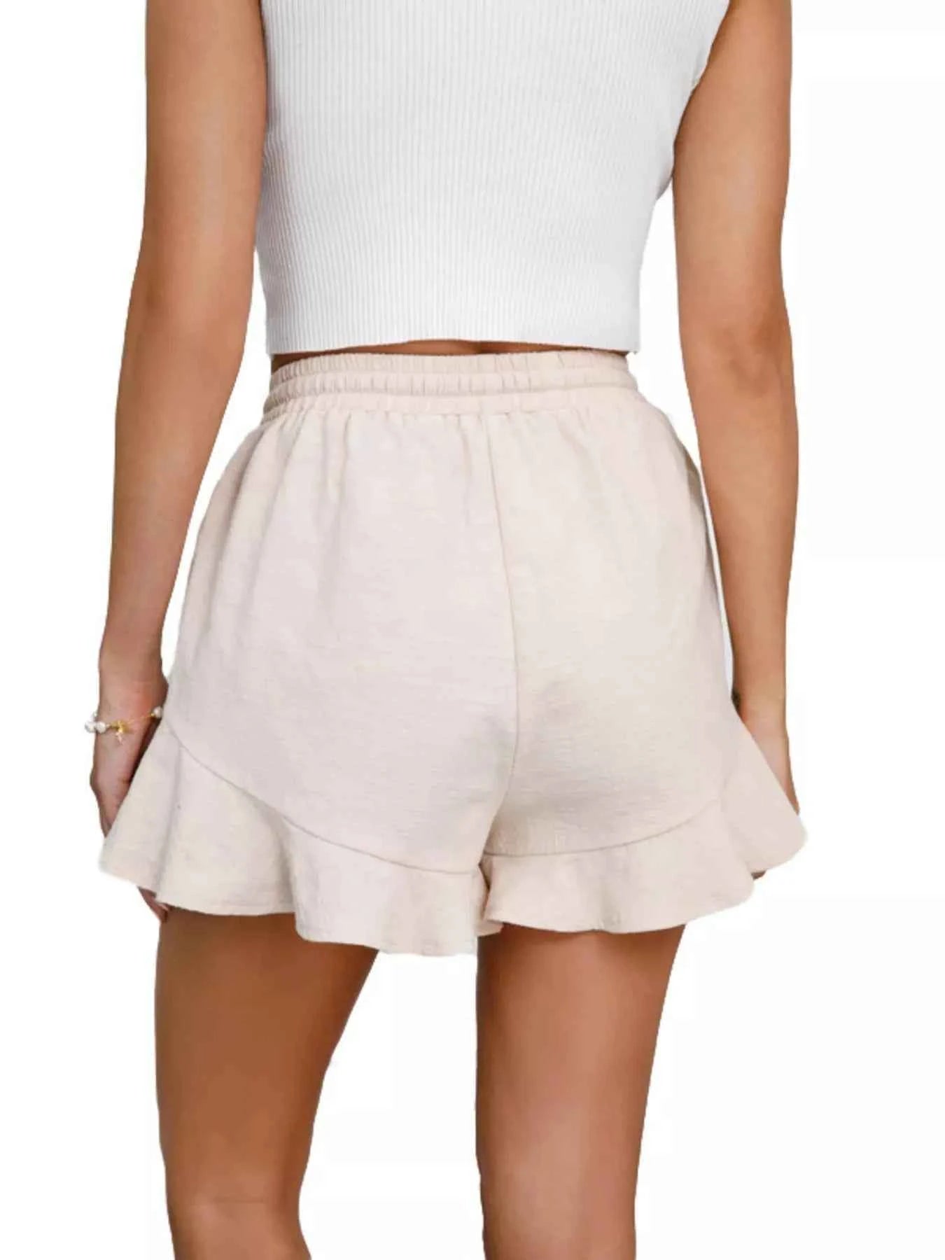 Ruffle Hem Drawstring Shorts - Splashis