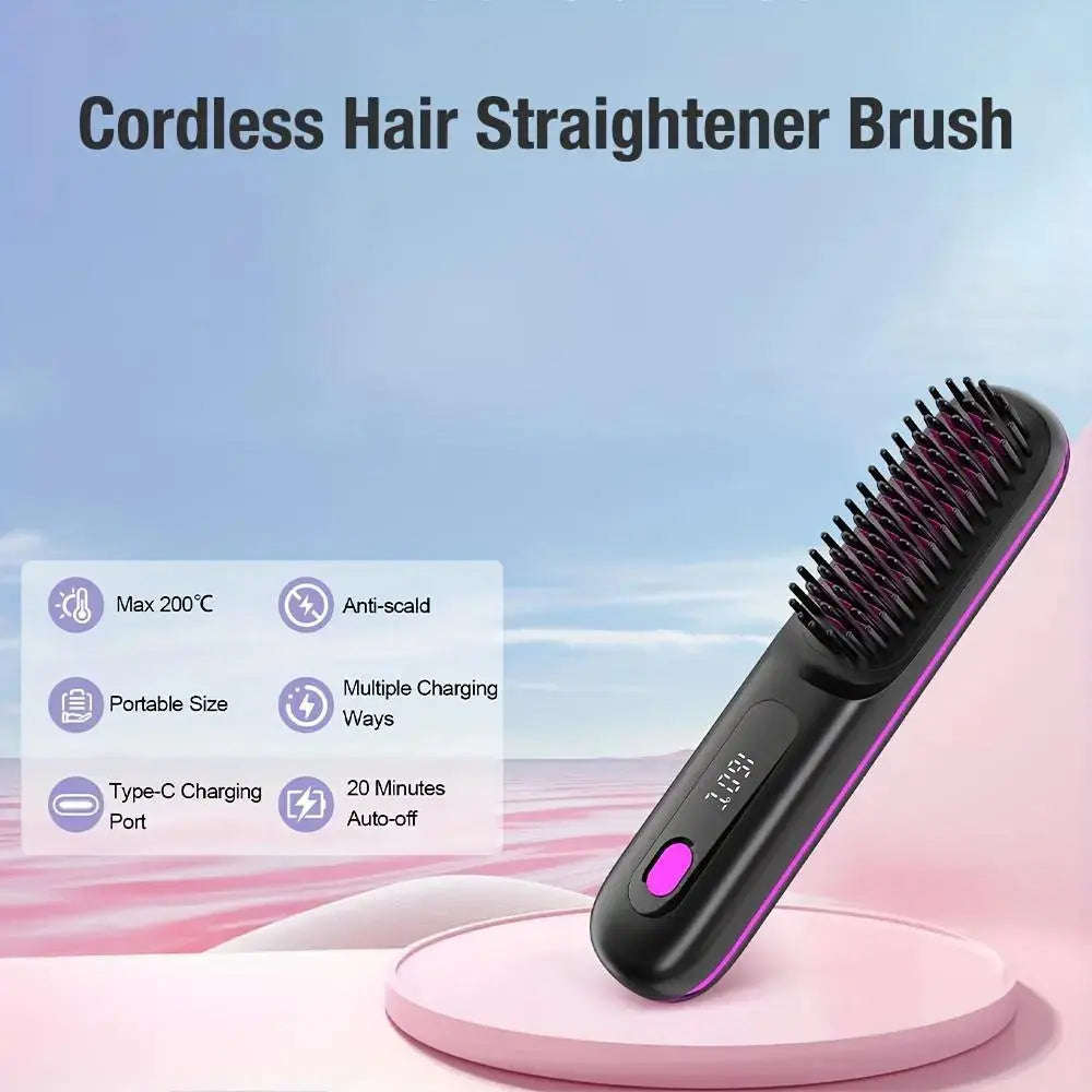 2-in-1 Wireless Hair Straightener Brush Splashis 2 in 1 hair straightener curler 2-in-1 hair tool affordable beauty affordable hair straightener affordable luxury beauty all in one hair tool anti frizz hair brush anti scald hair brush