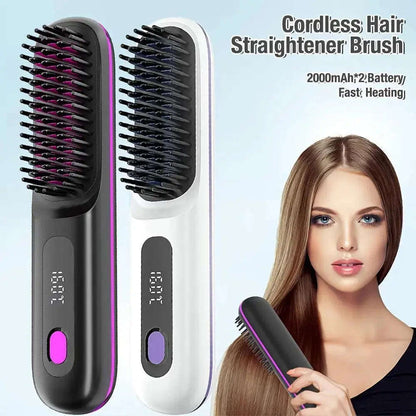 2-in-1 Wireless Hair Straightener Brush Splashis 2 in 1 hair straightener curler 2-in-1 hair tool affordable beauty affordable hair straightener affordable luxury beauty all in one hair tool anti frizz hair brush anti scald hair brush