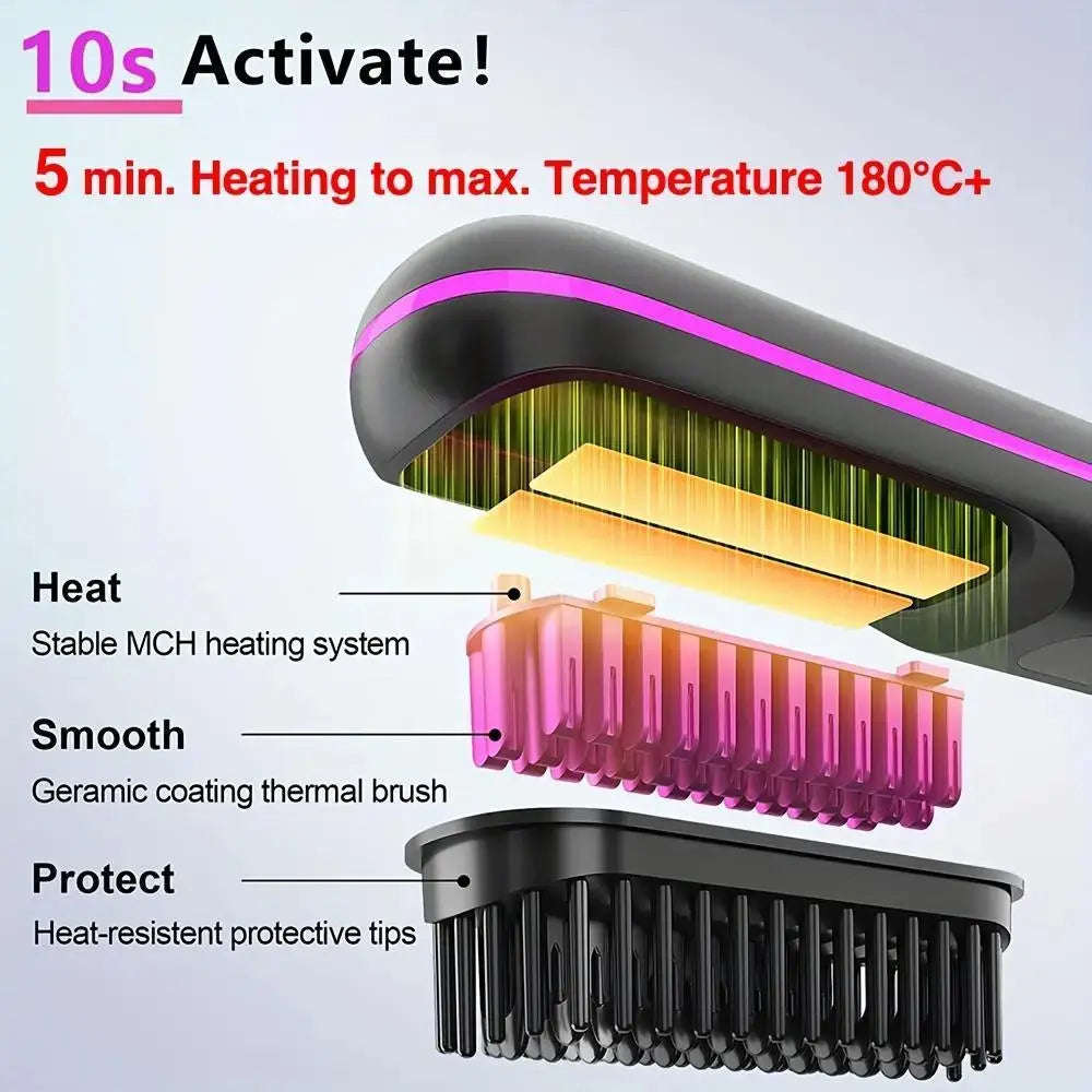 2-in-1 Wireless Hair Straightener Brush Splashis 2 in 1 hair straightener curler 2-in-1 hair tool affordable beauty affordable hair straightener affordable luxury beauty all in one hair tool anti frizz hair brush anti scald hair brush