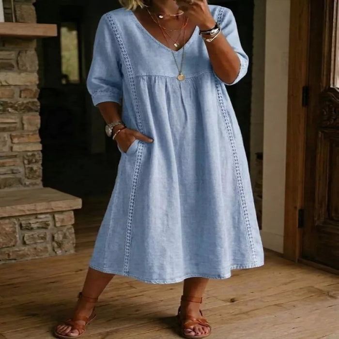 Full Size V-Neck 3/4 Sleeve Midi Dress Plus Size — primary view Main image