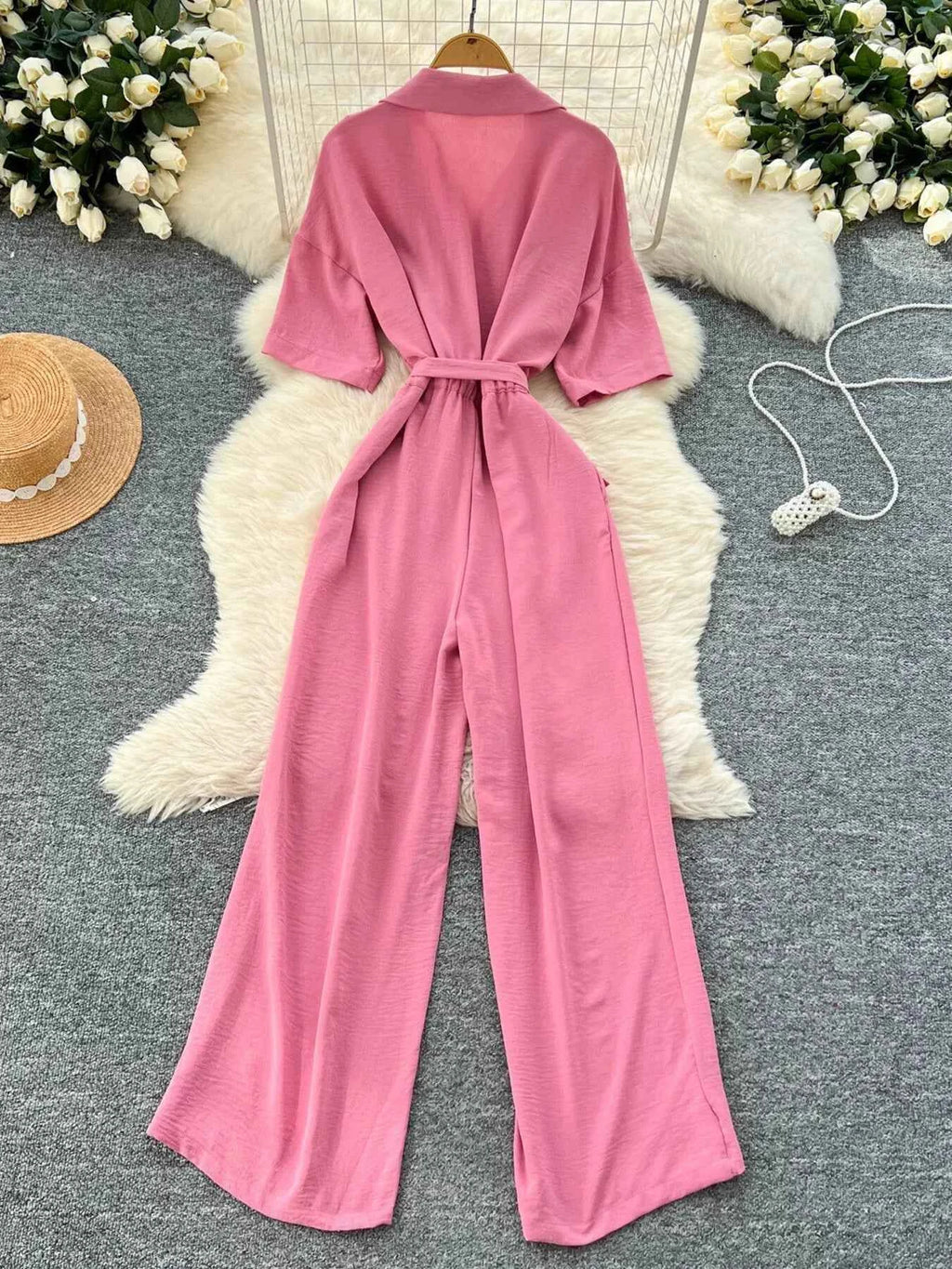 Belted tie waist wide leg jumpsuit — additional view 2