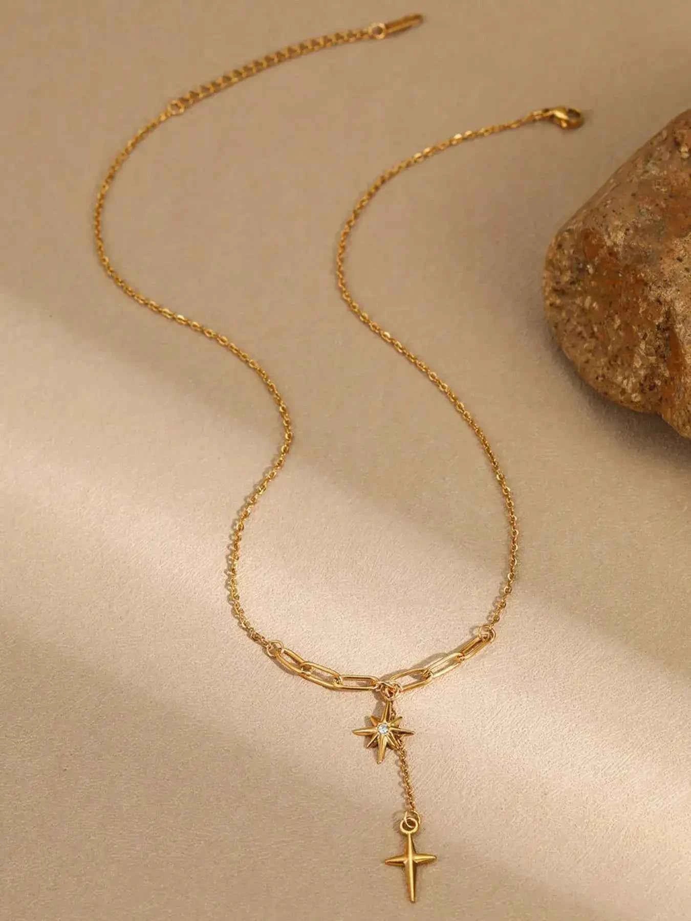 Star Cross Pendant Necklace 18K Gold-Plated サブ画像
