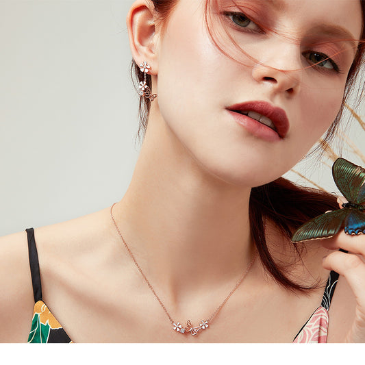 925 Silver Butterfly Flower Pendant Necklace - Splashis