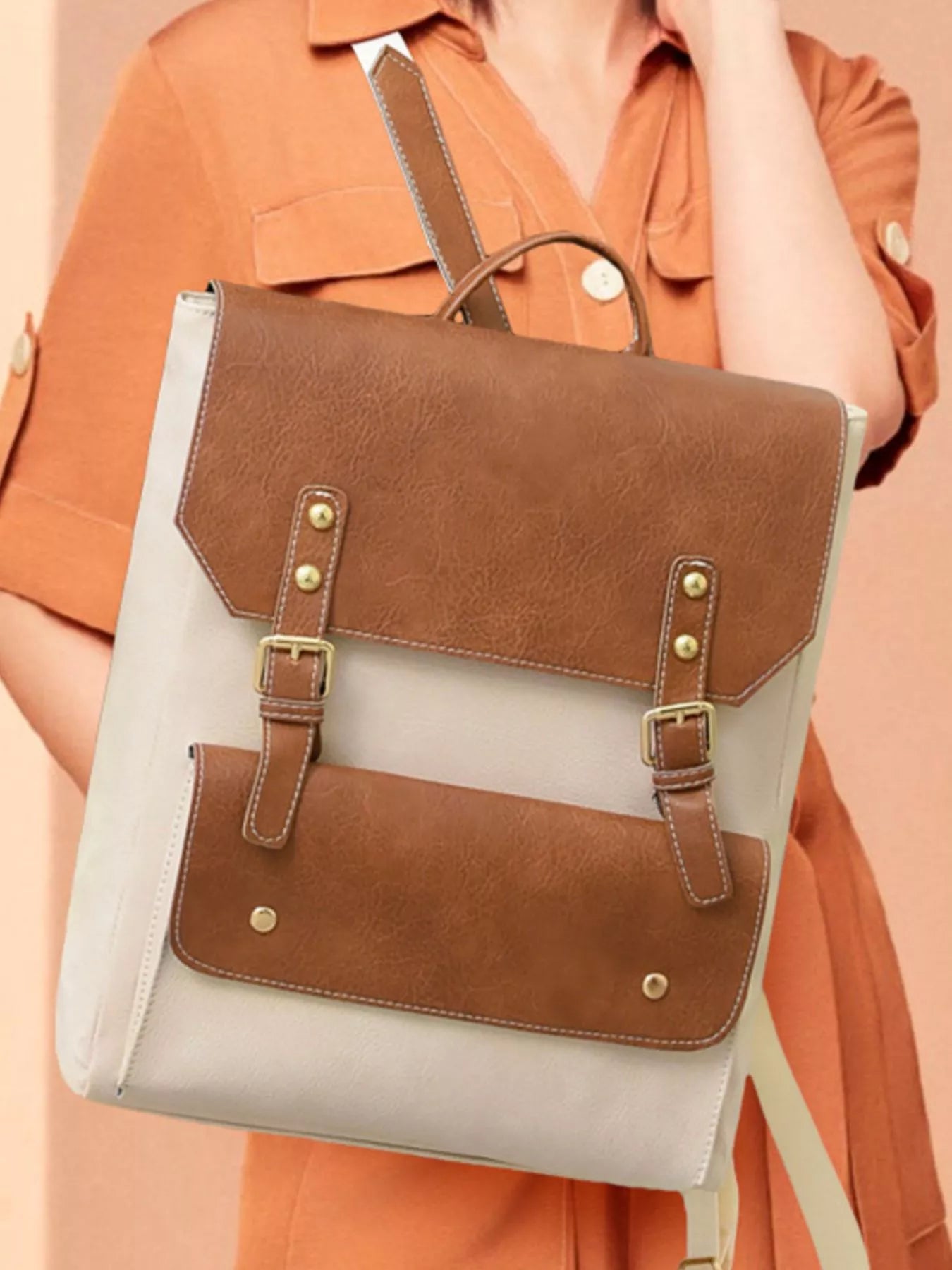 Two Tone Buckle Backpack Bag Secondary image
