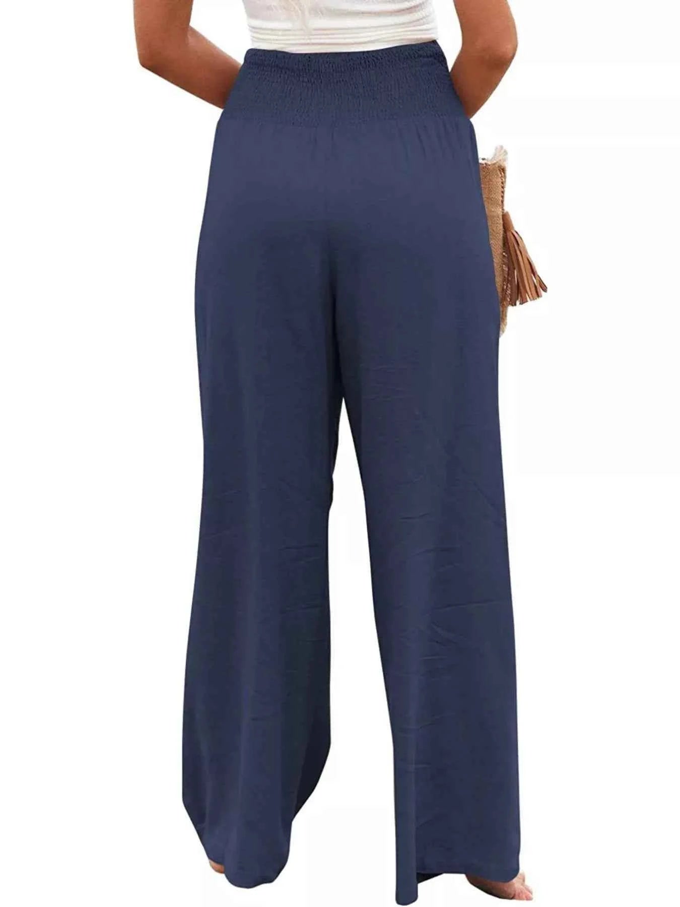 Smocked High Waisted Wide Leg Pants for Effortless Style and Comfort - Splashis