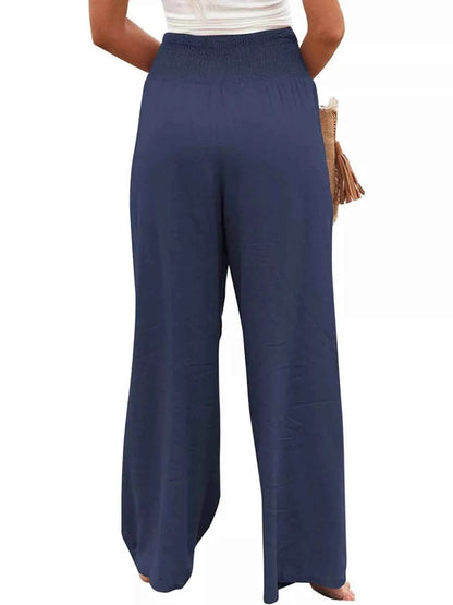 Smocked High Waisted Wide Leg Pants for Effortless Style and Comfort - Splashis