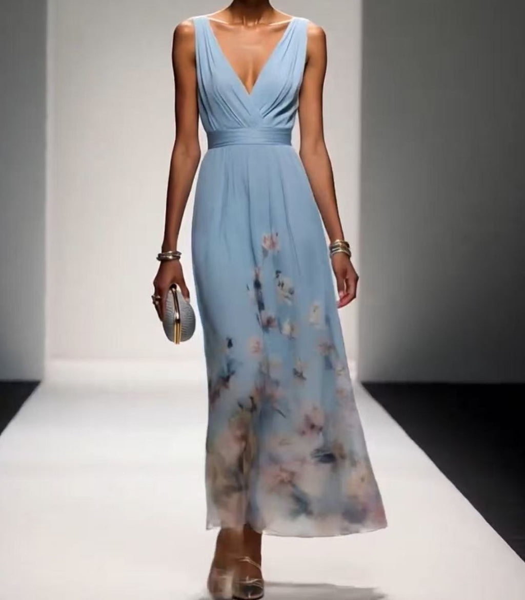 V-neck slim-fit chiffon evening gown — additional view 10