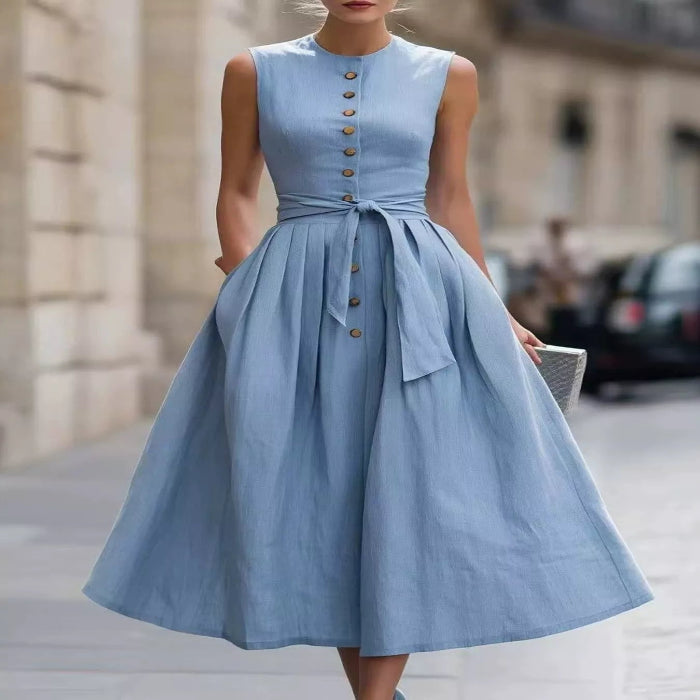 Full Size Sleeveless Button-Front Belted Midi Dress Plus Size — primary view Main image