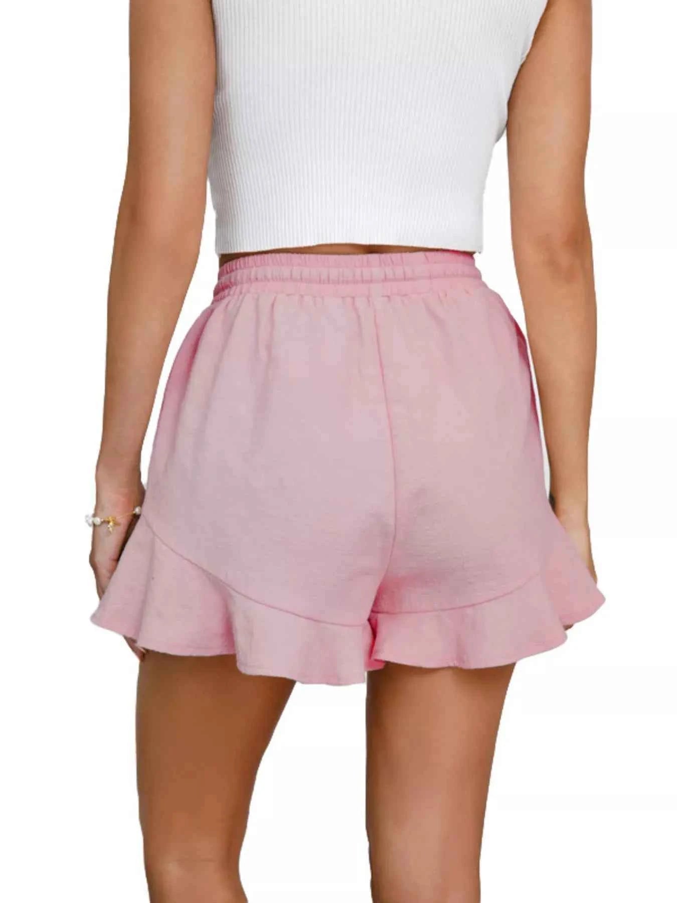 Ruffle Hem Drawstring Shorts - Splashis