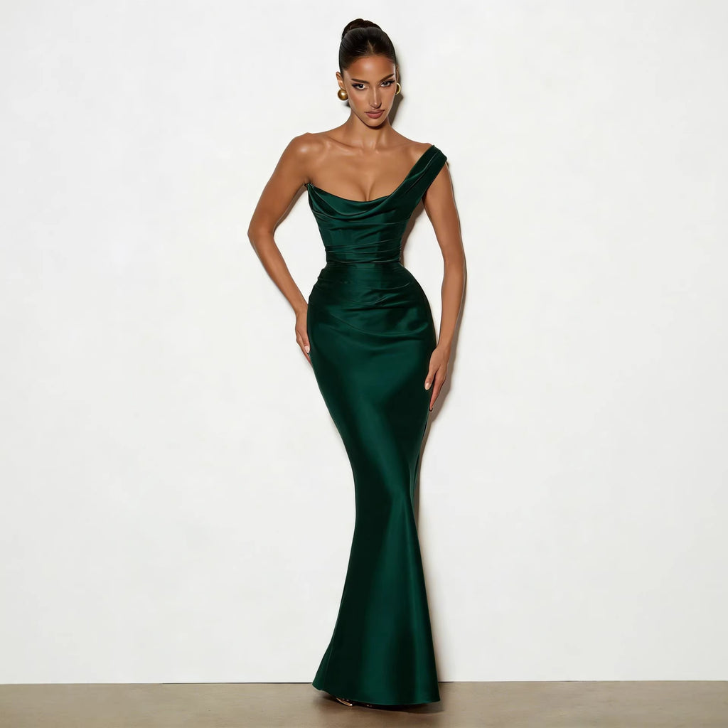 Model wearing the One-Shoulder Sleeveless Evening Dress